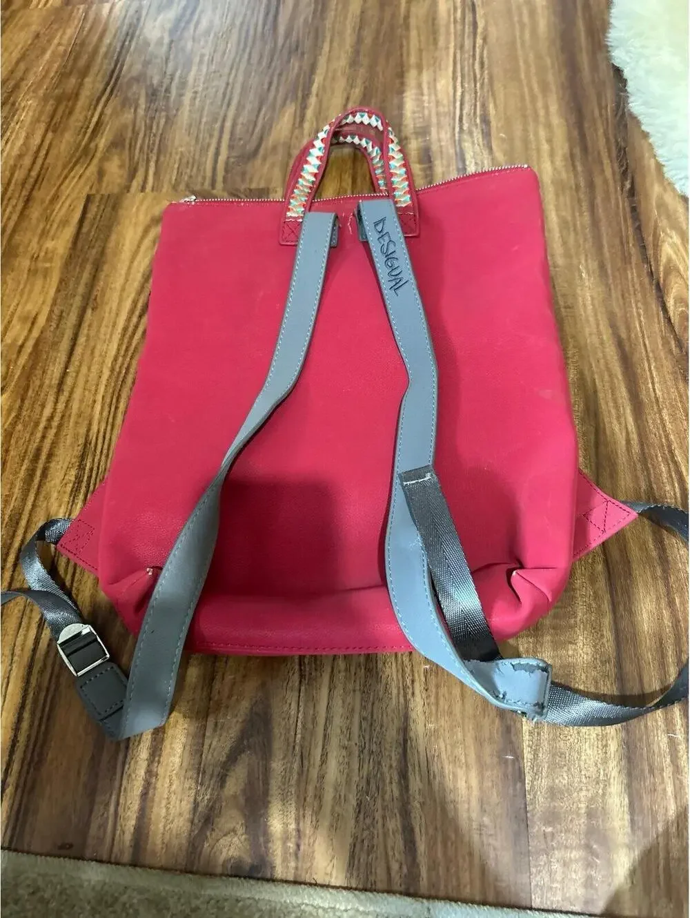 Desigual Monkey Around Red Embroidered Backpack